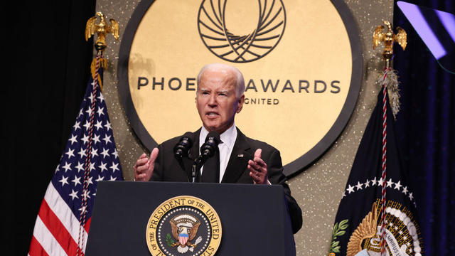 President Biden speaks onstage at the Congressional Black Caucus' Phoenix Awards dinner on Sept. 23, 2023, in Washington, D.C. 
