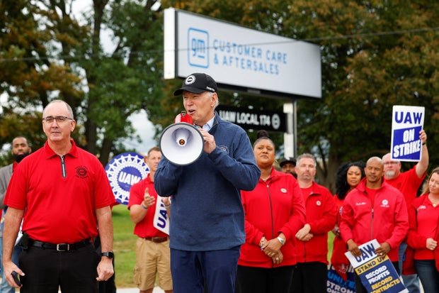 U.S. President Joe Biden joins United Auto Workers picket line in Bellville, Michigan