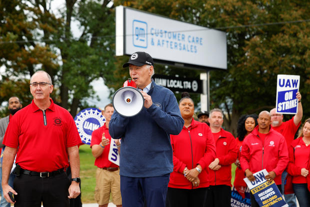 U.S. President Joe Biden joins United Auto Workers picket line in Bellville, Michigan 