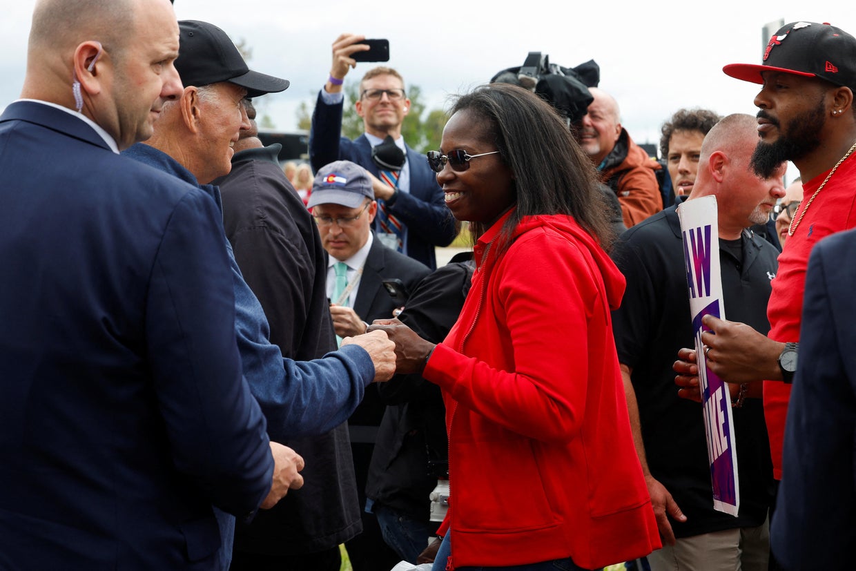 U.S. President Joe Biden joins United Auto Workers picket line in Bellville, Michigan 