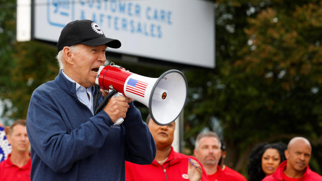 U.S. President Joe Biden joins United Auto Workers picket line in Bellville, Michigan 