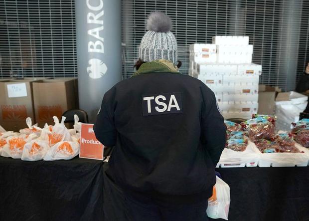 A furloughed TSA employee at a food bank for federal workers impacted by the government shutdown in Brooklyn, New York, Jan. 22, 2019. 