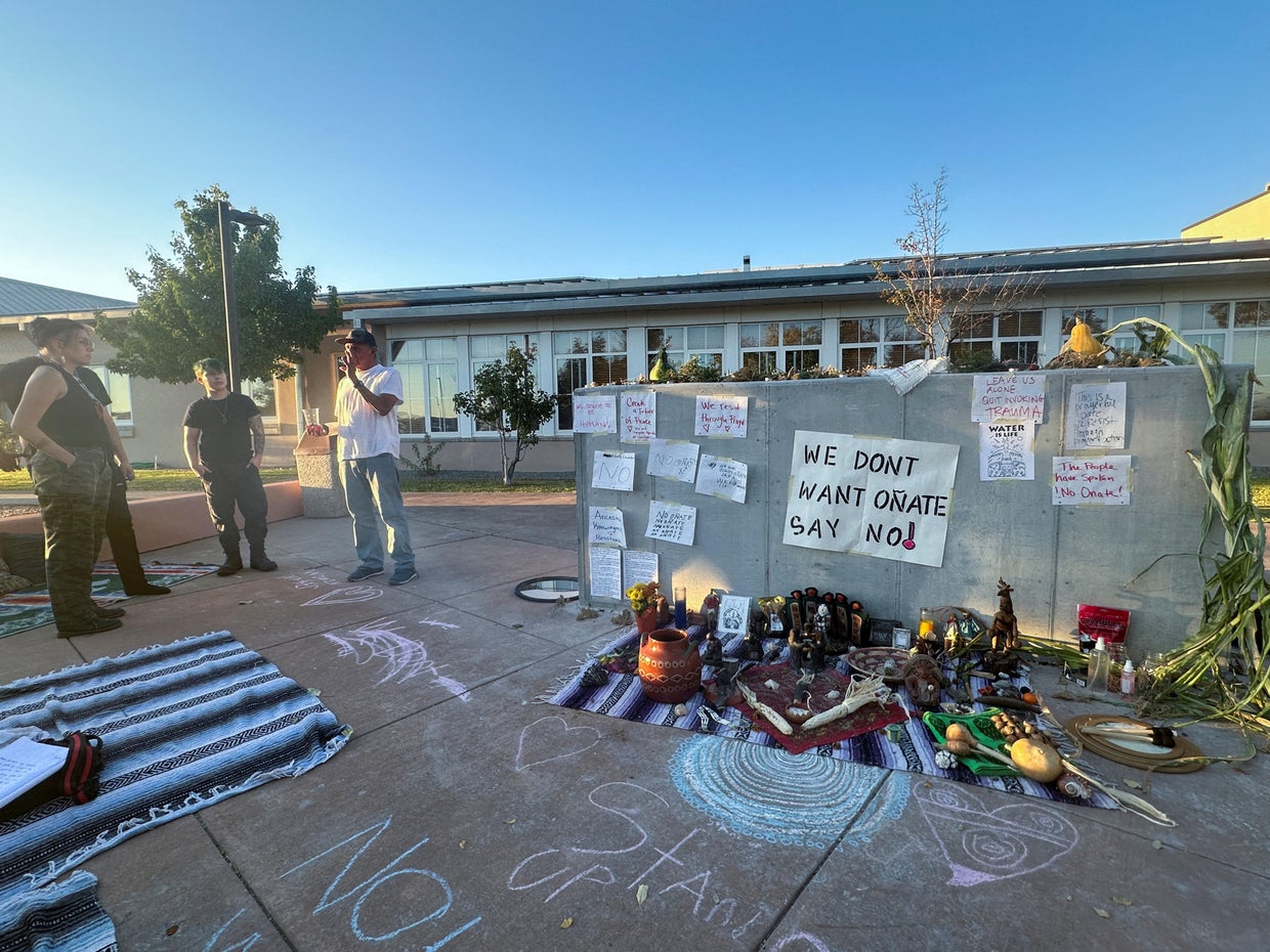 Demonstrators occupied the platform, at the Rio Arriba County Complex in Espanola, New Mexico 