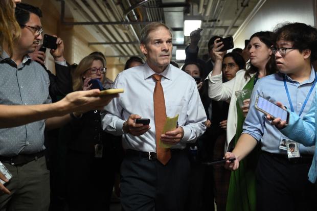 Rep. Jim Jordan of Ohio speaks to members of the media at the Capitol in Washington, D.C., on Oct. 4, 2023. 
