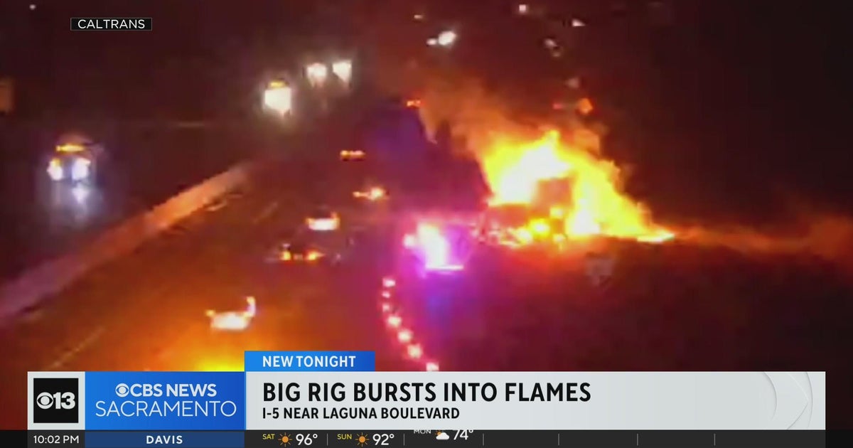 Big rig bursts into flames on I-5 in Sacramento - CBS Sacramento