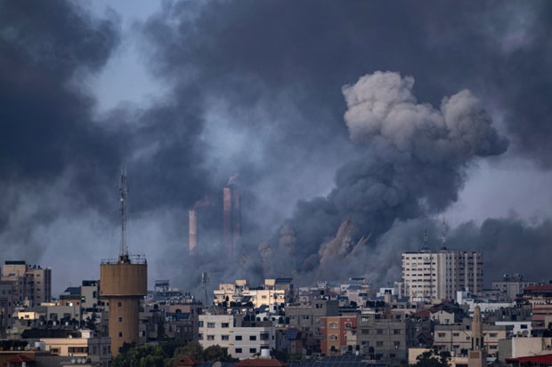 Smoke rises following an Israeli airstrike in Gaza City, Wednesday, Oct. 11, 2023