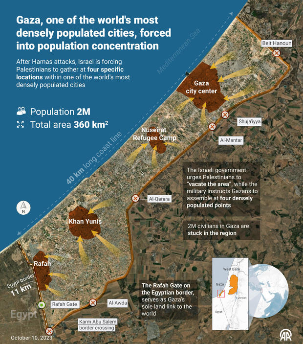 Gaza map one of the world's most densely populated cities 