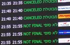 A flight board at an airport lists a number of flights as "canceled" or "not final." 
