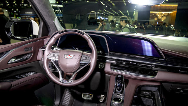 The interior of a 2024 Cadillac Escalade-V Luxury full-size sports utility vehicle 