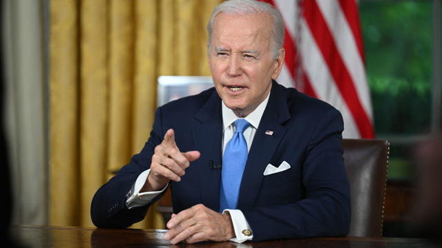 President Biden addresses the nation on averting default and the Bipartisan Budget Agreement in the Oval Office on June 2, 2023. 