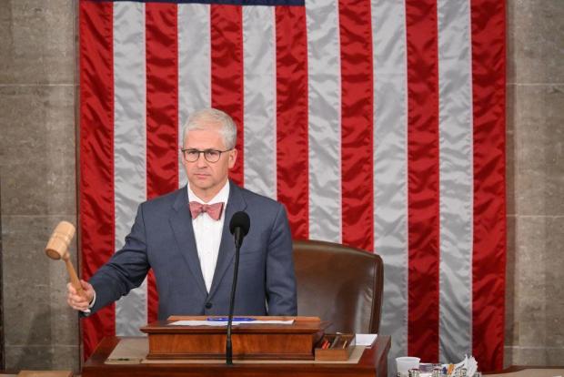 Speaker Pro Tempore Patrick McHenry holds the gavel prior to a vote inside the House chamber on Oct. 18, 2023. 