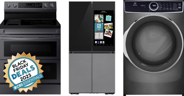 early Black Friday appliance deals: a Samsung range, a Samsung refrigerator and an Electrolux dryer