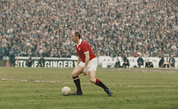 Bobby Charlton playing in his final game for Manchester United 