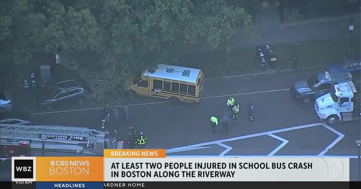School bus involved in crash on Riverway in Boston - CBS Boston