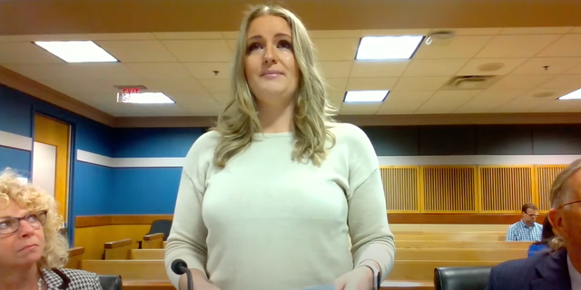 Jenna Ellis speaks in Superior Court of Fulton County to enter a guilty plea on Tuesday, Oct. 24, 2023. 