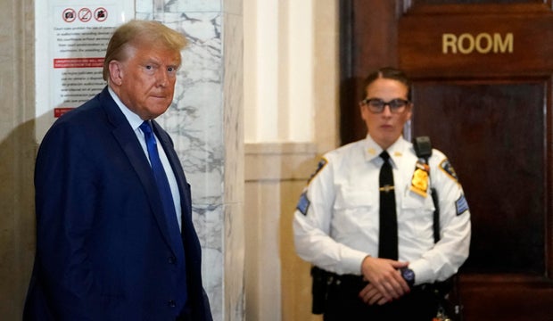 Former President Donald Trump in court during a break in his fraud trial in New York