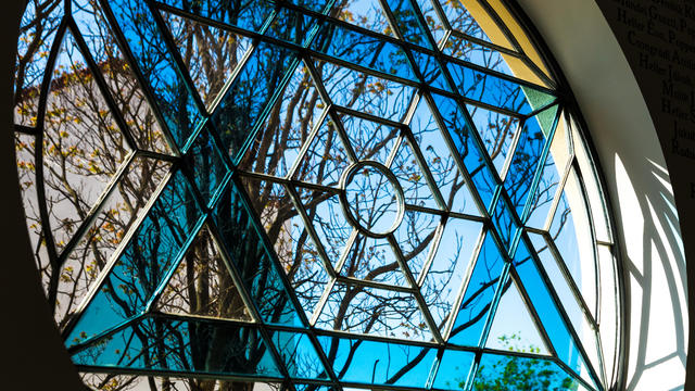 Jewish Star of David Stained Glass Window in Synagogue 