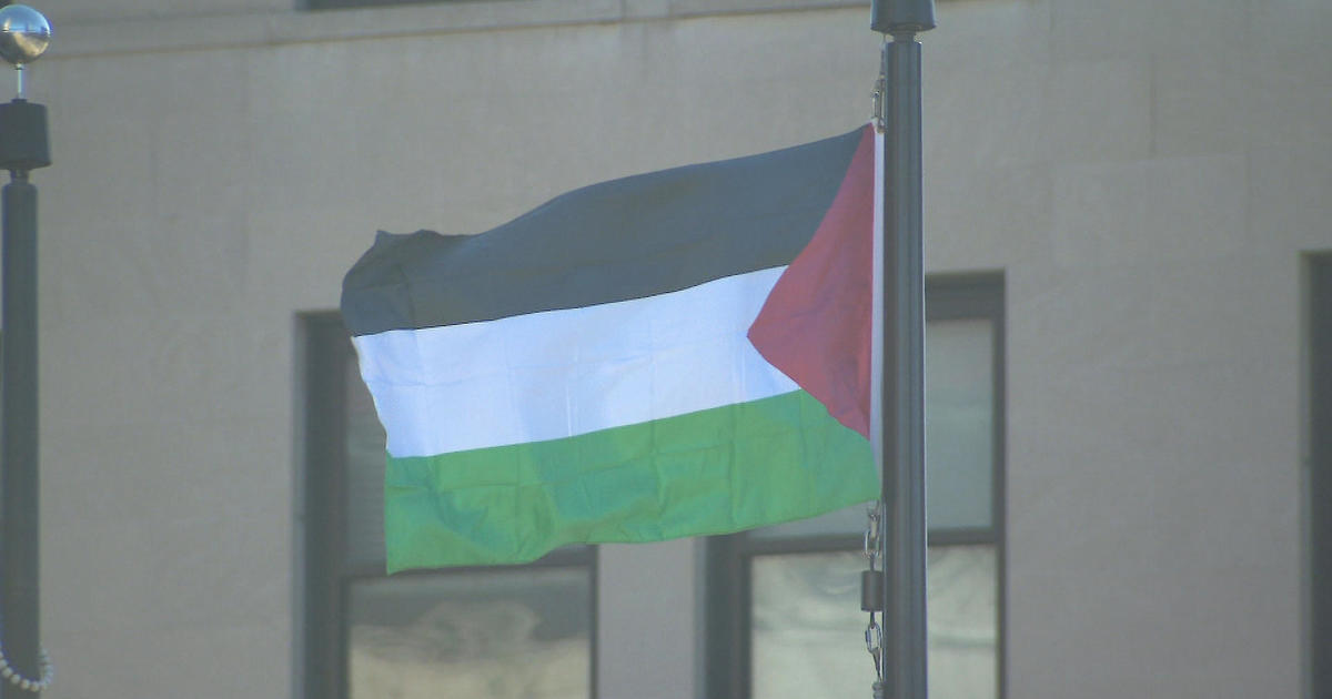 Palestinian flag raised outside Worcester City Hall - CBS Boston
