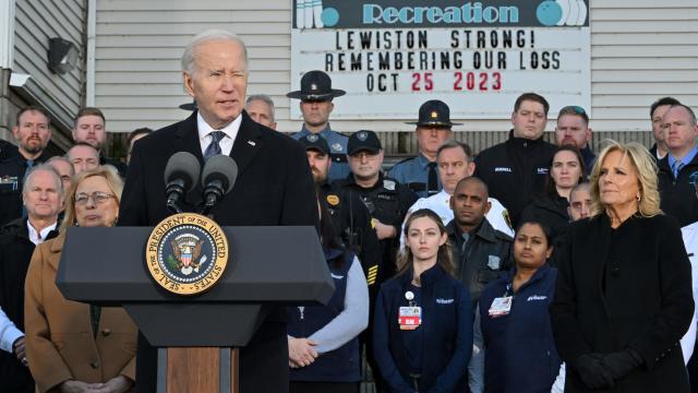 President Joe Biden speaks in Lewiston, Maine 