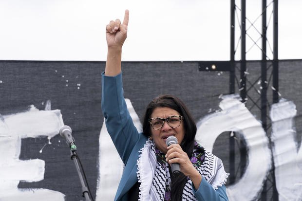 Rep. Rashida Tlaib speaks during a pro-Palestinian demonstration in Washington on Oct. 20, 2023. 