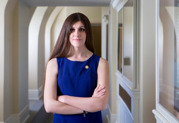 Delegate Danica Roem (D) participates in a  one day session of the Virginia General Assembly April 3 in Richmond, Va.