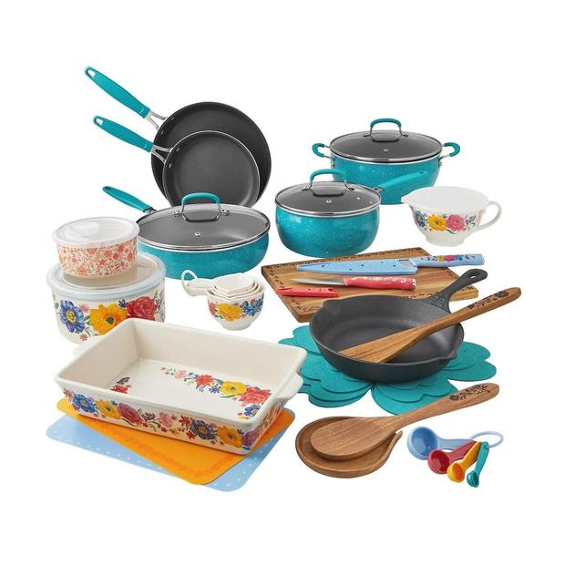 The Pioneer Woman Brilliant Blooms 38-piece cookware set 