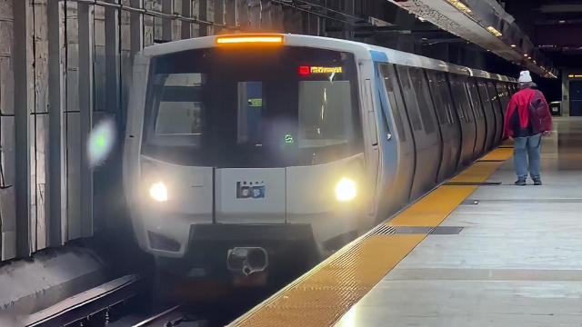 BART Train Arrives at Underground Station 