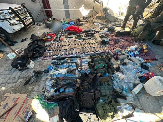 Photo released by the Israel Defense Forces shows weapons the IDF says were discovered at the Al-Shifa hospital in Gaza City.