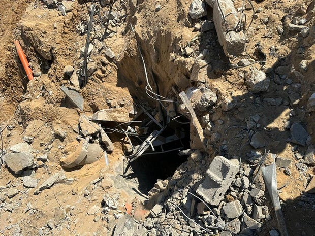 Israel Defense Forces say this photo shows the entrance to a tunnel shaft discovered on the grounds of the Al-Shifa hospital in Gaza City