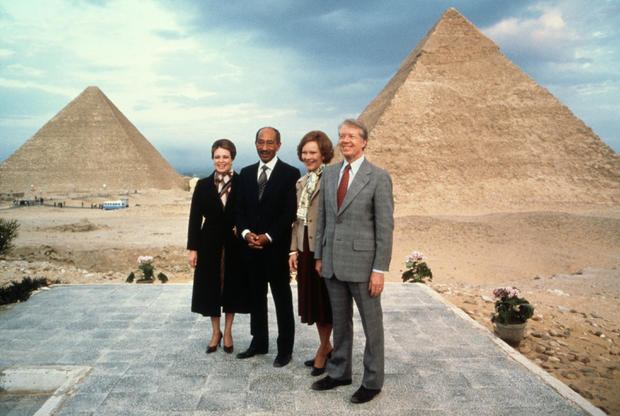 The Carters and the Sadats at Giza Pyramids 
