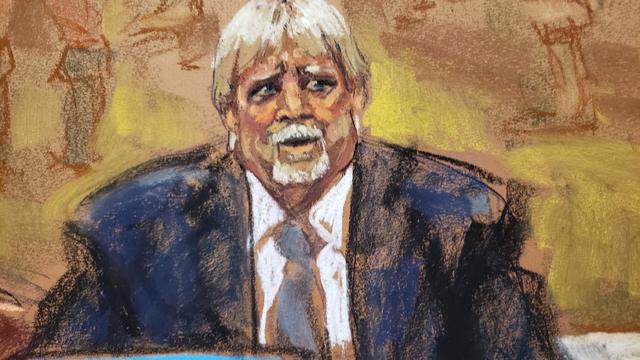 An artist's sketch shows Jeff McConney being questioned by a defense attorney at the Trump civil fraud trial in New York on Monday, Nov. 20, 2023. 
