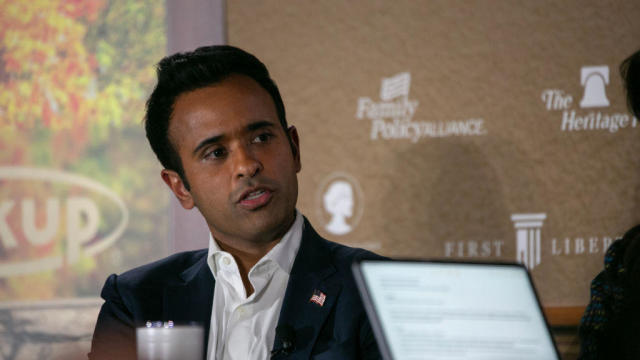 Republican presidential candidate Vivek Ramaswamy speaks at the Thanksgiving Family Forum on Nov. 17, 2023, in Des Moines, Iowa. 