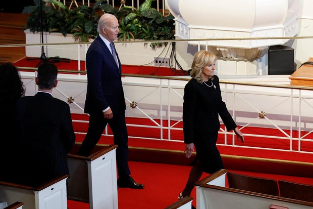 U.S. President Joe Biden and first lady Jill Biden attend a tribute service for former first lady Rosalynn Carter at Glenn Memorial Church in Atlanta