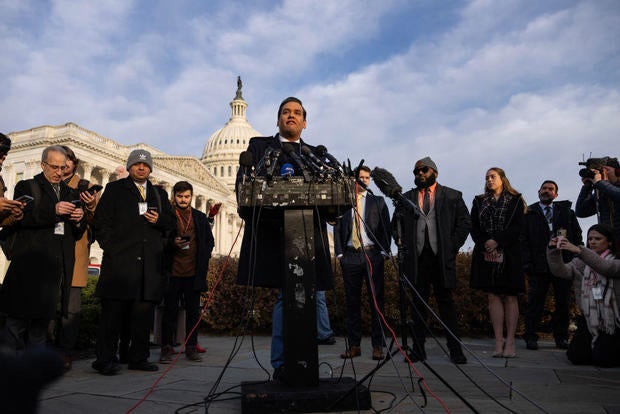 Rep. George Santos speaks during a press conference outside the Capitol in Washington, D.C., on Nov. 30, 2023. 