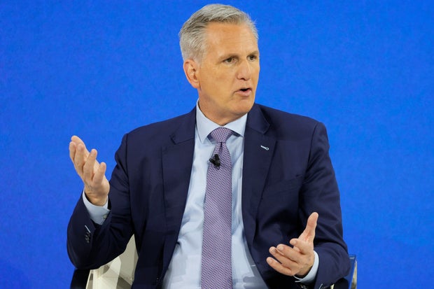 Rep. Kevin McCarthy speaks during the New York Times annual DealBook summit on Nov. 29, 2023, in New York.