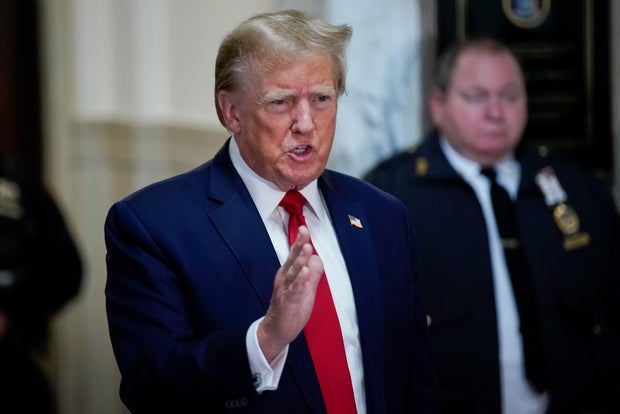 Donald Trump speaks after arriving at New York Supreme Court on Thursday, Dec. 7, 2023, in New York. 
