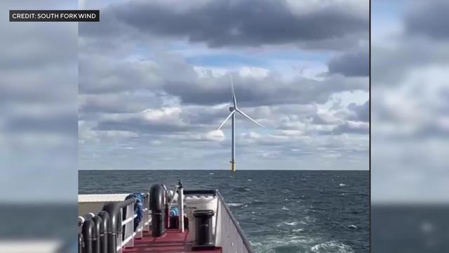 An offshore wind turbine spins off Long Island. 