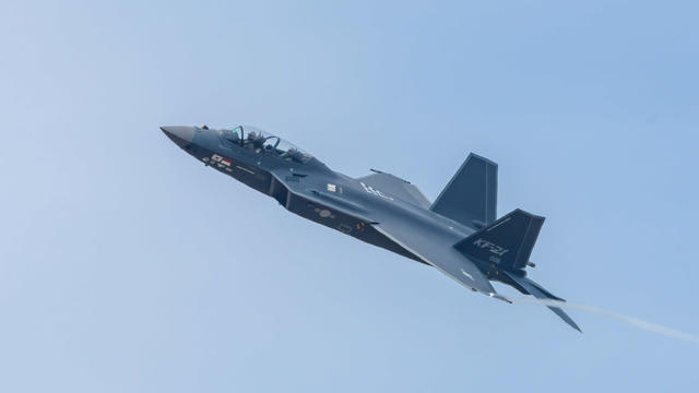 South Korea's under-development fighter jet KF-21 stages an 