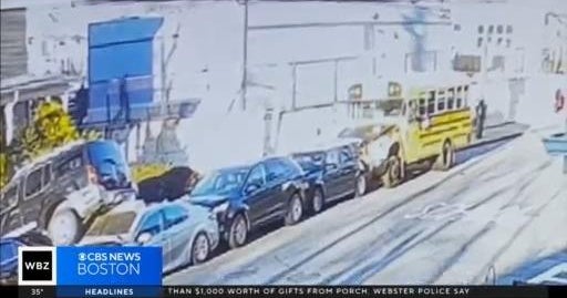 School bus involved in chain reaction crash in Hyde Park - CBS Boston