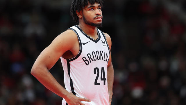 Cam Thomas #24 of the Brooklyn Nets looks on against the Chicago Bulls in the first half of the NBA In-Season Tournament at the United Center on November 03, 2023 in Chicago, Illinois. 