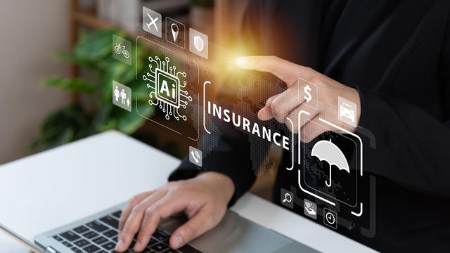 Businessman using laptop with AI tech auto insurance service concept, travel insurance data management, fast solve problem, service, digital transformation, protection, digital application. 