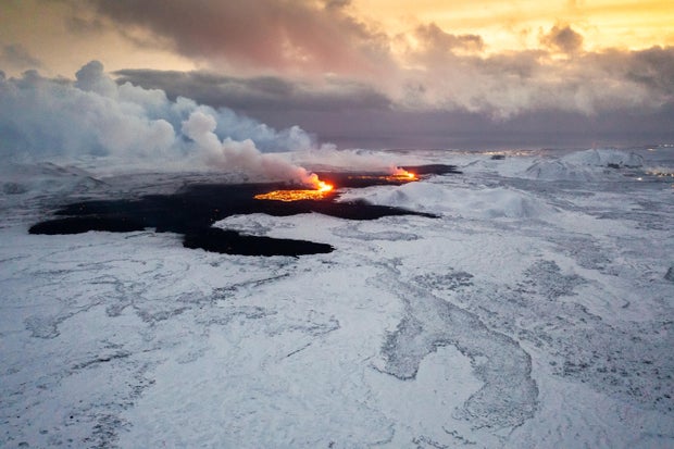 Drone View Of The Volcano Erupting On Iceland's Reykjanes Peninsula