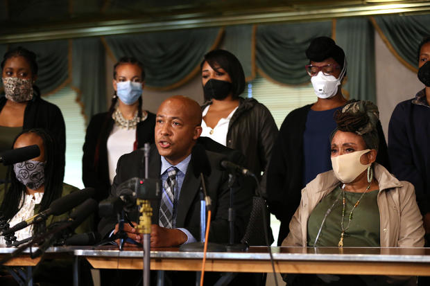 Attorney James Bible flanked by the family of Manuel Ellis and members of the Tacoma Action Collective during a press conference on June 9, 2020. 