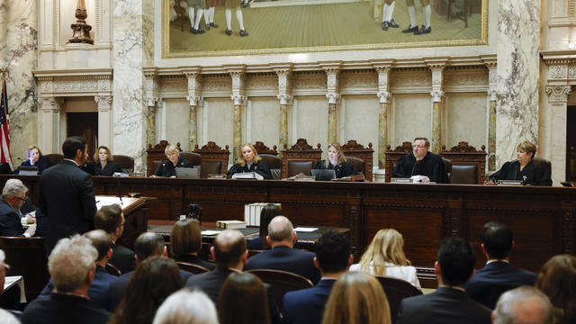 The Wisconsin Supreme Court listens to arguments during a redistricting hearing at the state Capitol on Nov. 21, 2023, in Madison. 