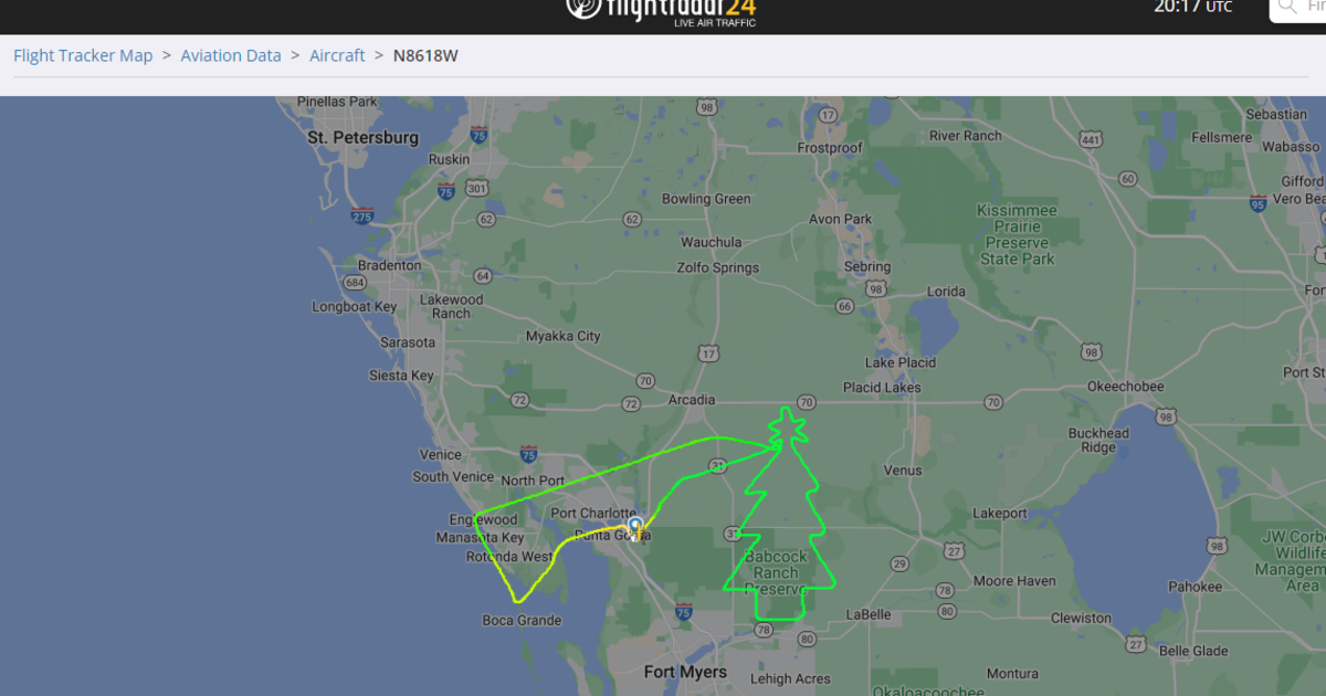 Pilot draws out Xmas tree flight route in skies above Southwest Florida