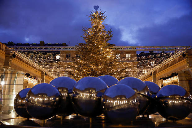 A view of a Christmas tree at the galerie d'Orleans during Christmas season in Paris 
