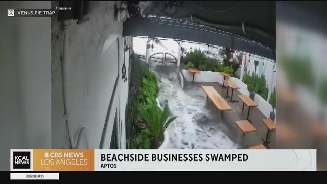 Seaside business swamped by strong waves in Santa Cruz