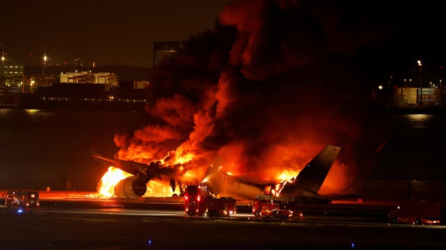 Japan Airlines' A350 airplane on fire at Haneda international airport in Tokyo