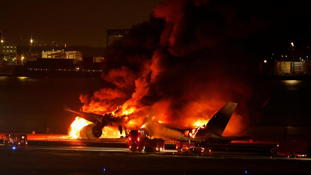 Japan Airlines' A350 airplane on fire at Haneda international airport in Tokyo 