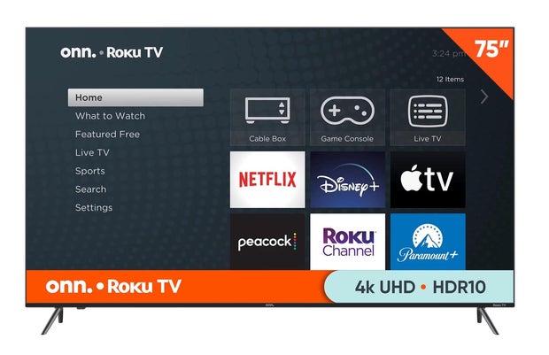 onn. 75" Class 4K LED Frameless Roku Smart TV